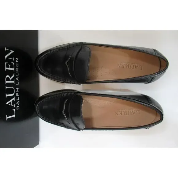 Women's LAUREN Ralph Lauren Wynnie Burnished Leather Penny Loafer Black - Picture 6 of 10